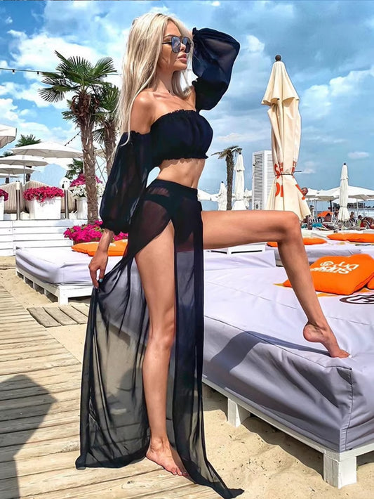 2025 Bikini Beach Cover up Swimsuit Two Piece Dress Swimwear Women Summer Ladies Bathing Suit Solid Wear Tunic